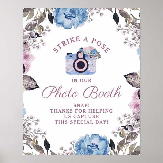 Poster Sinal de Casamento de Cabine de Fotos Florais com  (Frente)