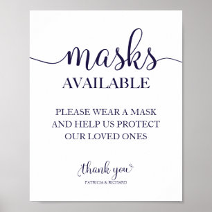 Poster Sinal de Casamento de Caligrafia Simples Máscaras