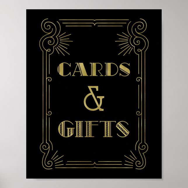 Poster Sinal de casamento de cartões e presentes dourado  (Frente)