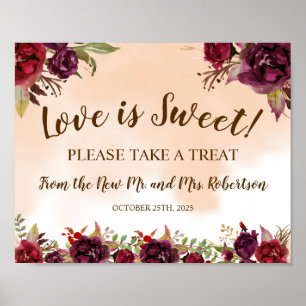 Poster Sinal de Casamento de Chá de Noiva Burgundy Love i