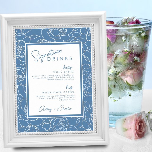 Poster Sinal de Casamento de Dusty Blue Botanical (Criador carregado)
