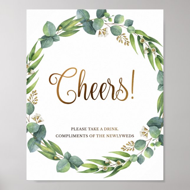 Poster Sinal de casamento de Eucalyptus para bar de bebid (Frente)
