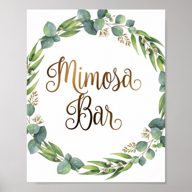 Poster Sinal de casamento de Eucalyptus para bar mimosa (Frente)
