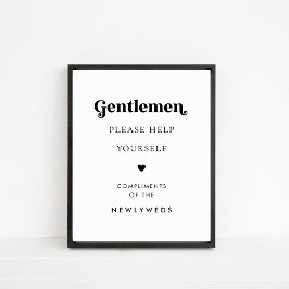Poster Sinal de Casamento de Gents Retro-Script Bathroom