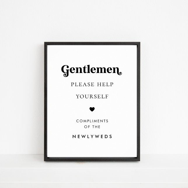 Poster Sinal de Casamento de Gents Retro-Script Bathroom (Criador carregado)