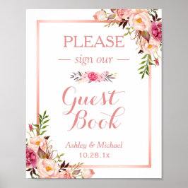 Poster Sinal de Casamento de Guestbook | Trendy Rosa Dour