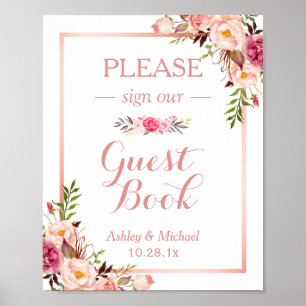 Poster Sinal de Casamento de Guestbook Trendy Rosa Dour