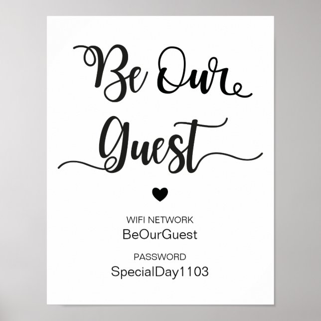 Poster Sinal de Casamento de Informações de Rede Wifi |Ca (Frente)