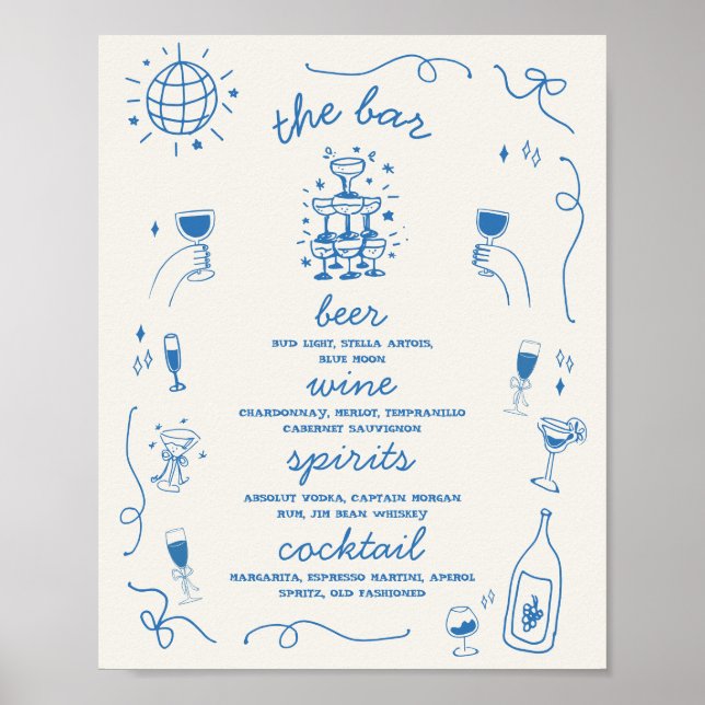 Poster Sinal de Casamento de Menu de Bebidas de Barra Cap (Frente)