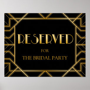 Pôster Sinal de Casamento de Mesa Reservado   Gatsby Art 