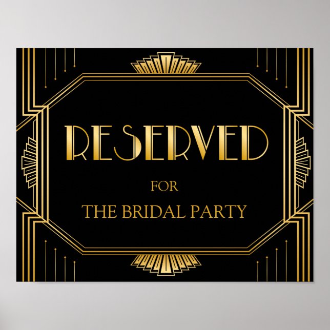 Poster Sinal de Casamento de Mesa Reservado | Gatsby Art  (Frente)