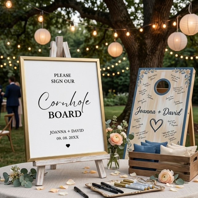 Poster Sinal de casamento de placa de Cornhole moderno po (Criador carregado)