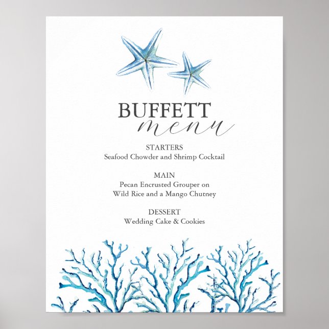 Poster Sinal de Casamento de Praia Buffett Estrelas de Aq (Frente)