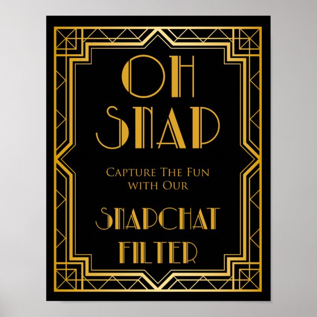 Pôster Sinal de Casamento de Snapchat | Gatsby Art Deco (Frente)