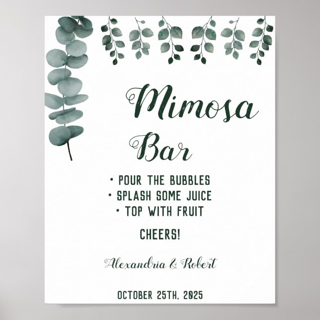 Poster Sinal de casamento de verde do bar Mimosa Eucalipt (Frente)