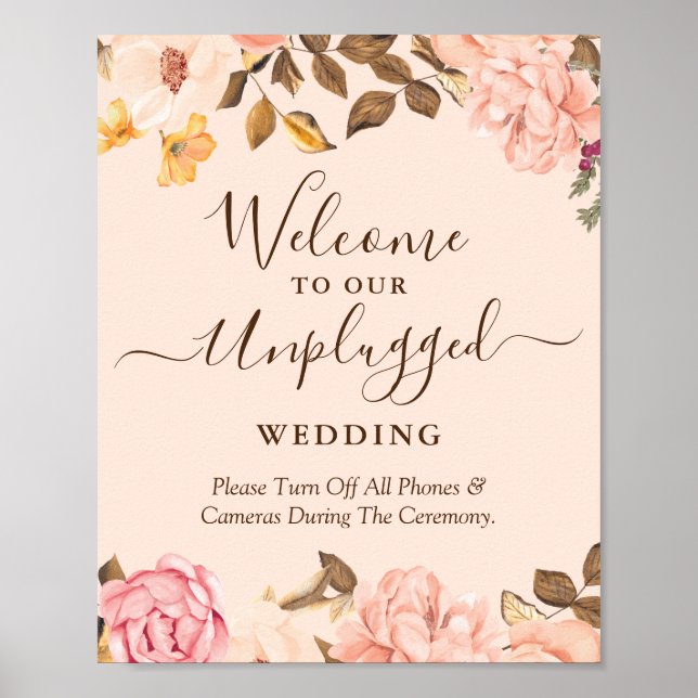 Poster Sinal de Casamento Desconectado Blush Gold (Frente)