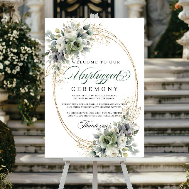 Poster Sinal de Casamento Desconectado com Eucalipto em A (Watercolor Eucalyptus Unplugged Wedding Sign)