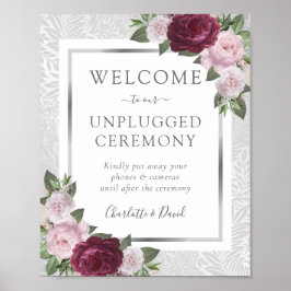 Poster Sinal de Casamento Desconectado da Burgundy Blush 