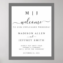 Poster Sinal de Casamento Desconectado da cinza e Monogra