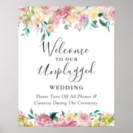 Poster Sinal de Casamento Desconectado Floral Pastel