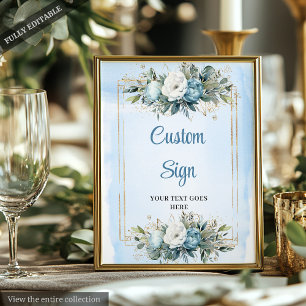 Poster Sinal de Casamento DIY Quadro Dourado Boho Azul Eu