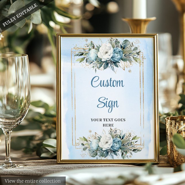 Poster Sinal de Casamento DIY Quadro Dourado Boho Azul Eu (Boho Blue Eucalyptus Gold Frame DIY Wedding Sign

)