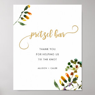 Poster Sinal de casamento do bar de pretzel de flor selva