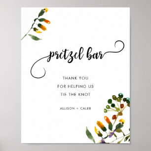 Poster Sinal de casamento do bar de pretzel de flor selva