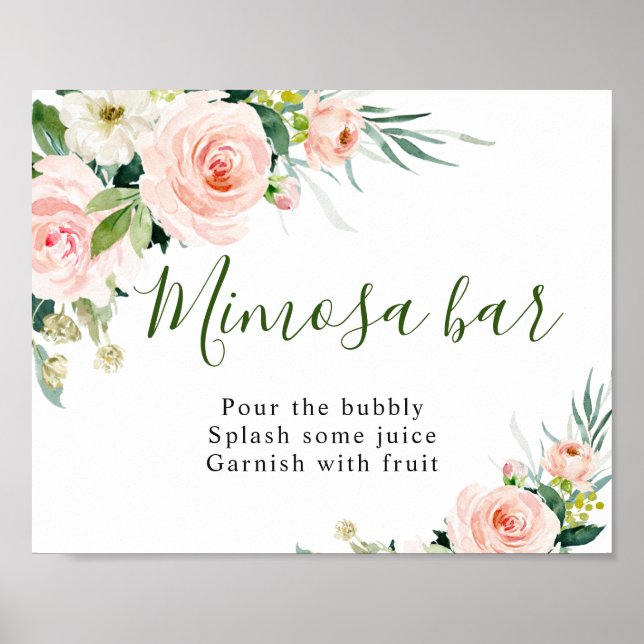 Poster Sinal de Casamento do Bar Mimosa Floral Flor-Blush (Frente)