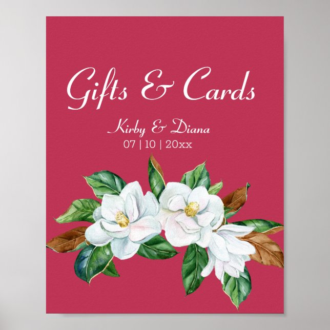 Poster Sinal de casamento do Buquê Magenta Magnolia (Frente)