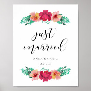 Poster sinal de casamento do design floral recem casados