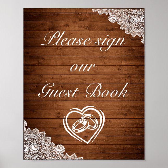 Poster Sinal de Casamento do Livro de Convidado Rustic Wo (Frente)
