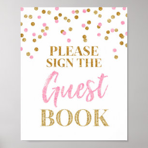Pôster Sinal de Casamento do Livro de Convidados Dourado,
