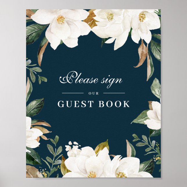 Poster Sinal de casamento do Magnolia floral Guestbook (Frente)