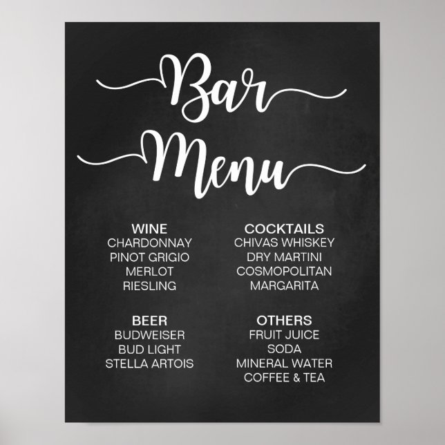 Poster Sinal de Casamento do Menu do bar | Caligrafia mod (Frente)