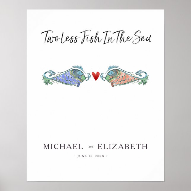 Poster Sinal de Casamento Dois Peixes Menos no Mar (Frente)