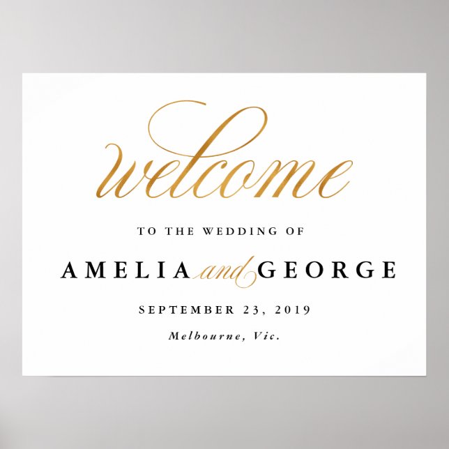 Poster Sinal de casamento dourado (Frente)