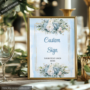 Poster Sinal de Casamento Dourado Botânico Azul Minimalis