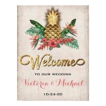 Sinal de Casamento Dourado com Glitter de Abacaxi