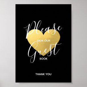 Poster Sinal de Casamento Dourado Coração Preto   ASSINAR