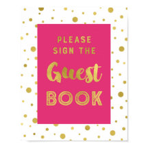 Sinal de Casamento Dourado de Confetti Rosa-Quente