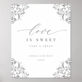 Poster Sinal de casamento Elegante Prata Flourish Amor é