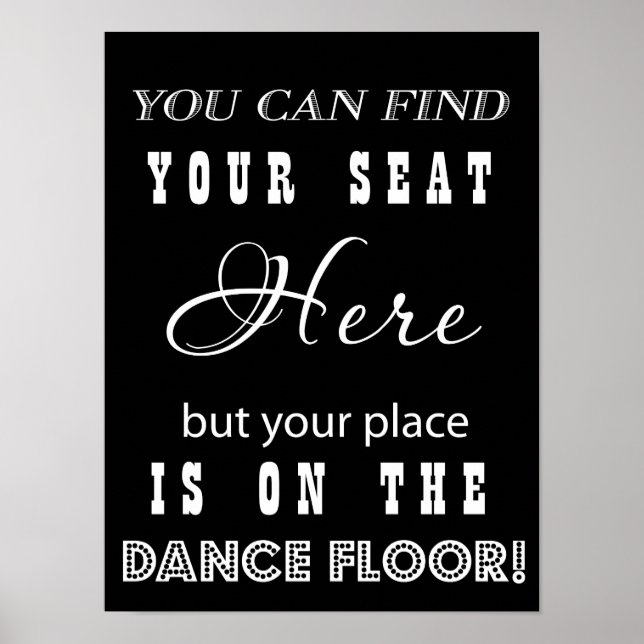 Poster Sinal de casamento engraçado dança e assento (Frente)