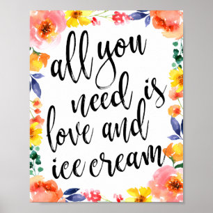 Poster Sinal de Casamento Floral 8x10 Ice Cream Sation