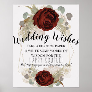 Poster Sinal de casamento floral botânico com glamour vin