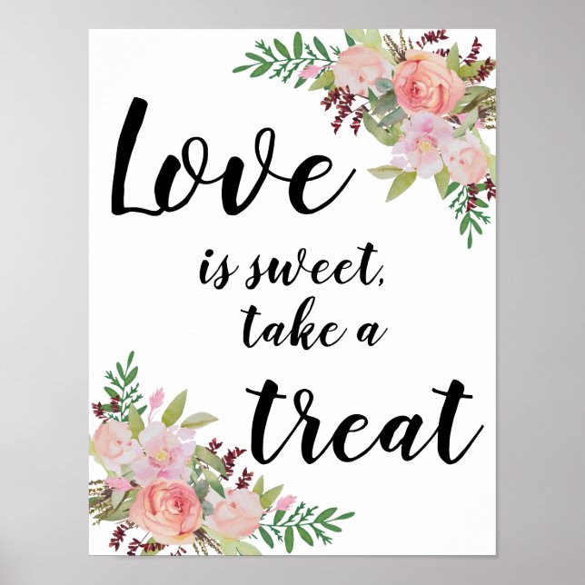 Poster Sinal de casamento floral com flores em aquarela (Frente)