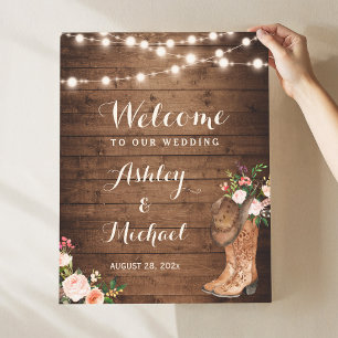 Poster Sinal de Casamento Floral das Luzes de Corda de Bo