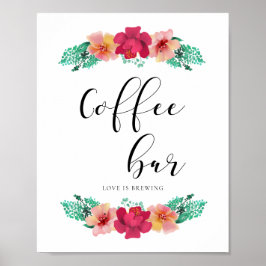 Poster Sinal de casamento floral de bar de café design