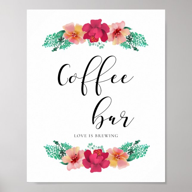 Poster Sinal de casamento floral de bar de café design (Frente)