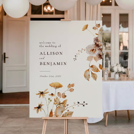 Poster Sinal de casamento floral de outono elegante moder